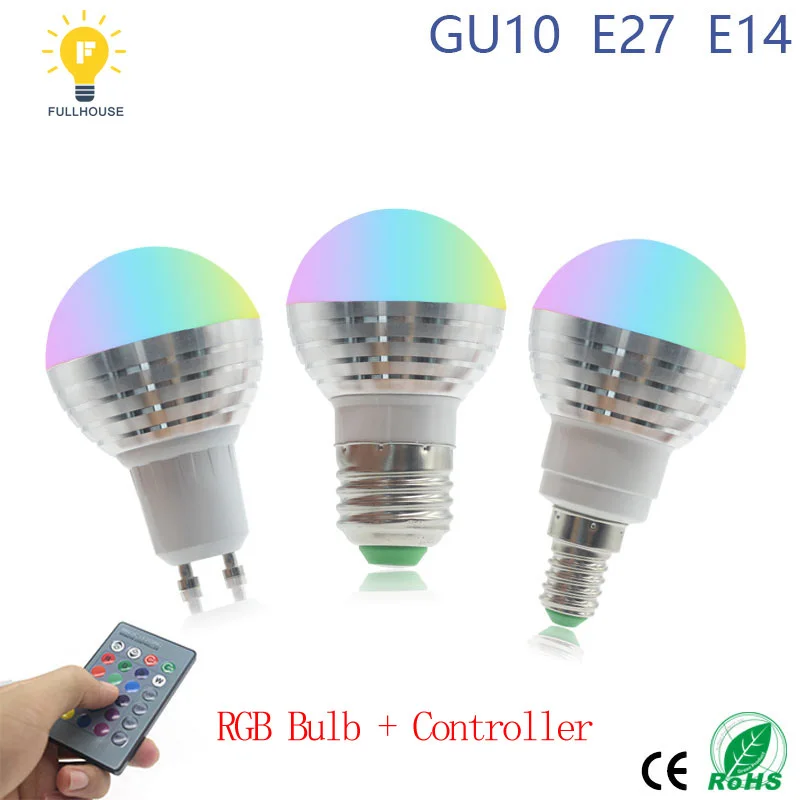 E27 E14 GU10 светодиодная rgb лампа AC110V 220 V 5 Вт прожектор управляемый волшебное