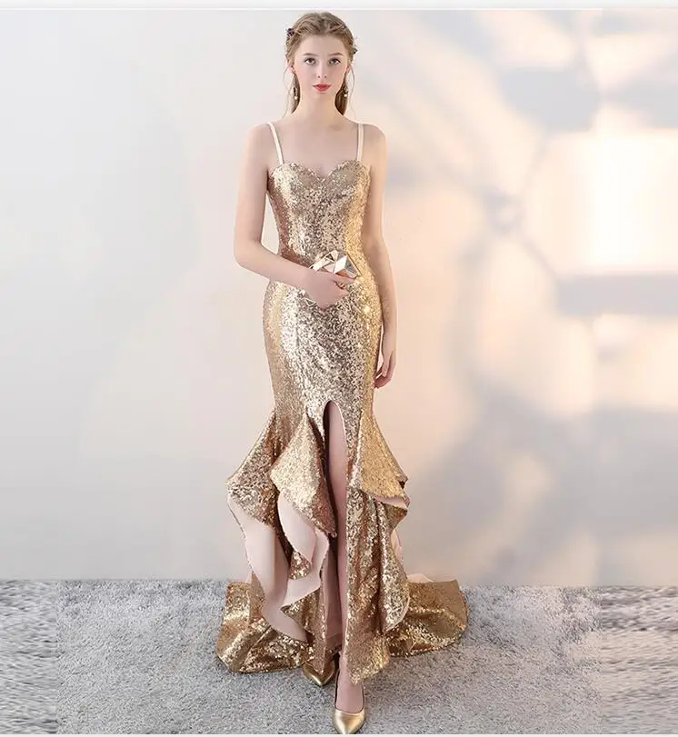 as the picture Sequins Golden Mermaid Evening Dress Long Prom Party Dresses Evening Gown Formal Dress Women Elegant Robe De Soiree - Цвет: as the picture