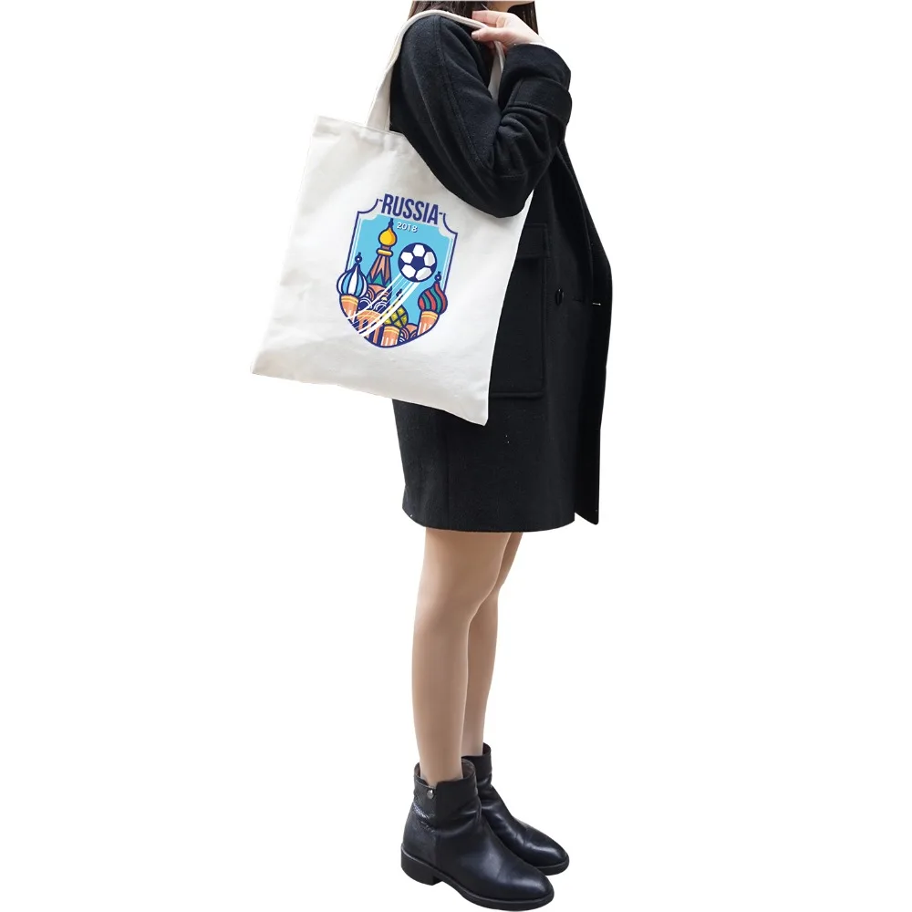 stylish woman 2018 Russia world cup souvenir canvas reusable shopping bag grocery women handbag shoulder | Багаж и сумки