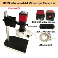 digital hdmi vga industrial microscope camera video microscope sets hd 13mp 60fs130x c mount lensled ring light metal stand