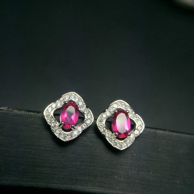 

Tested Pink Natural Topaz Stud Earrings for Women, 4*6mm, 925 Sterling Silver, Clover Jewelry with Velvet Box Certificate FR136