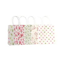 10 pcslot kawaii flower printed kraft paper bag festival gift bags paper bags with handles children gift bags 18x15x8cm