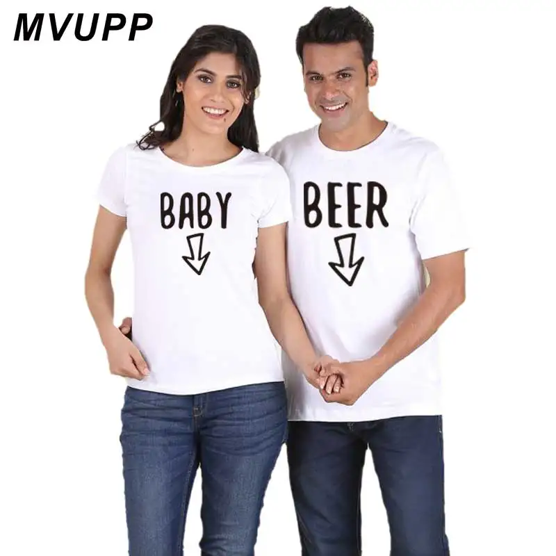 BEER BABY arrow пара одежды для влюбленных футболка мужчин и женщин топы размера плюс