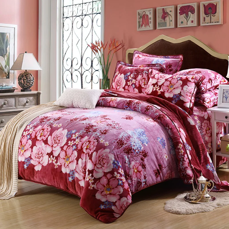 Зимние толстые комплекты из флисовой ткани с пододеяльником синие теплые