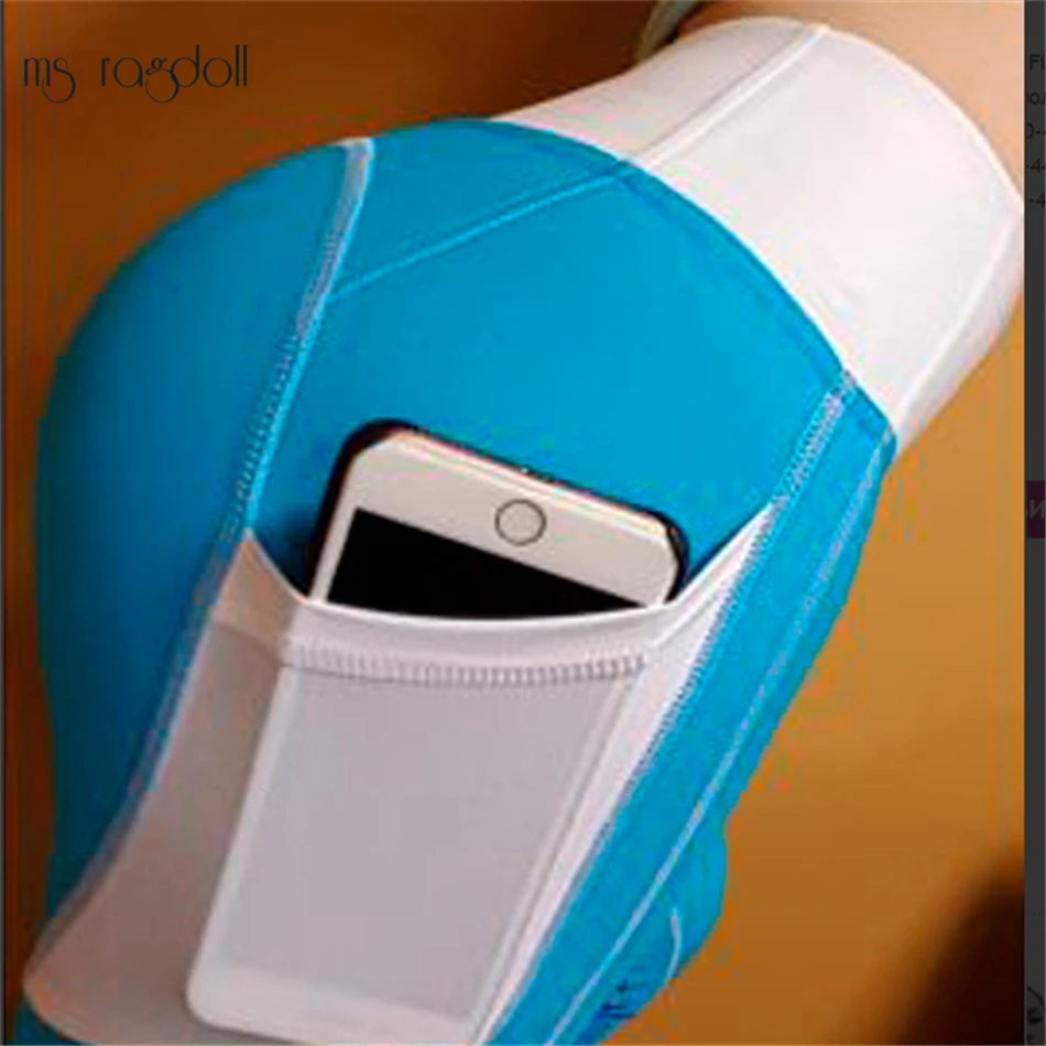 Женские брюки для фитнеса с боковой сеткой и карманом контрастный цвет высокая