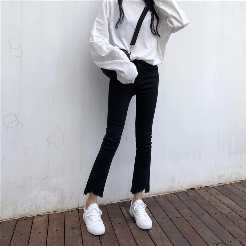 Женские брюки с высокой талией pantalon femme черные случайный звонок весна-осень 2019 |