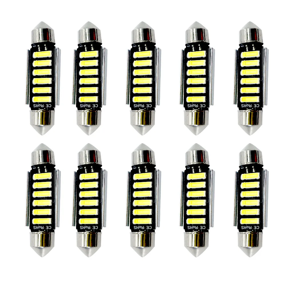100 шт. C5W C10W 31 мм 36 39 41 7020 SMD 6 светодиодный Автомобильный фестон светильник Canbus