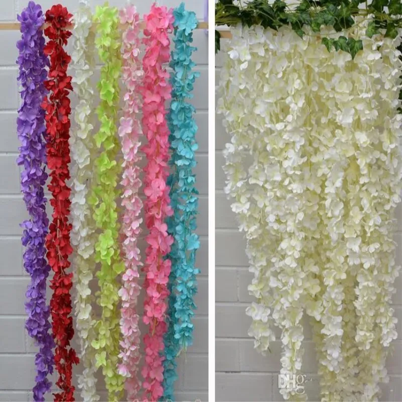Beste Gloednieuwe Ambachten 34 Cm Lengte/pcs Kunstmatige Wisteria Bloem Wijnstok Handgemaakte Opknoping Garland Wedding Home Decoratieve Rotan