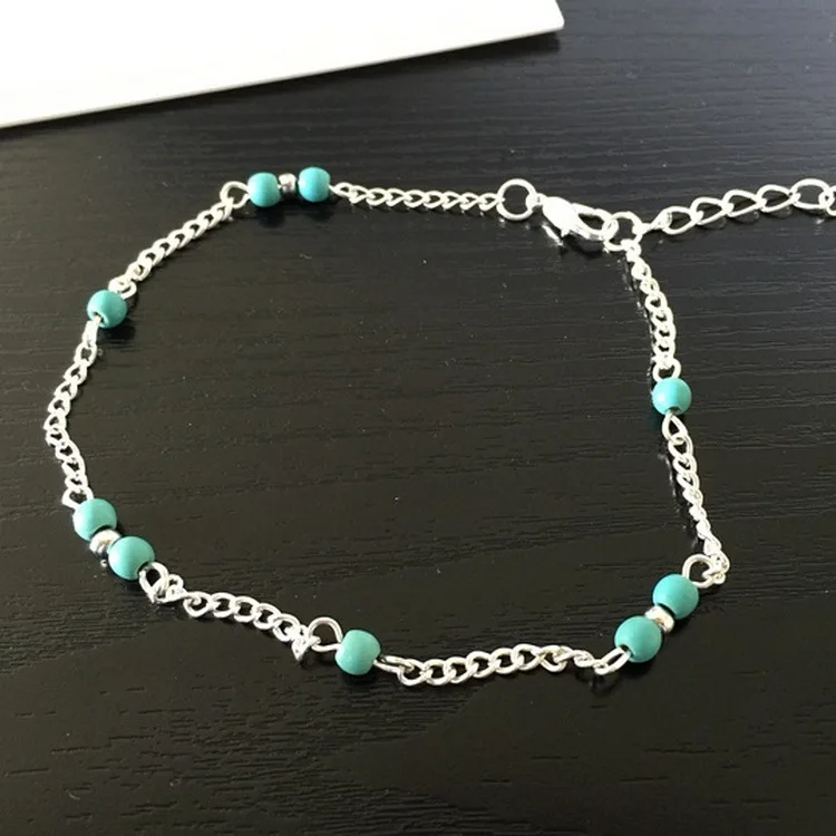 

2019 New Fashion Beads Silver Anklet Bracelet for Women Bohemian Summer Beach Simple Adjustable Foot Chain Anklets Jewelry