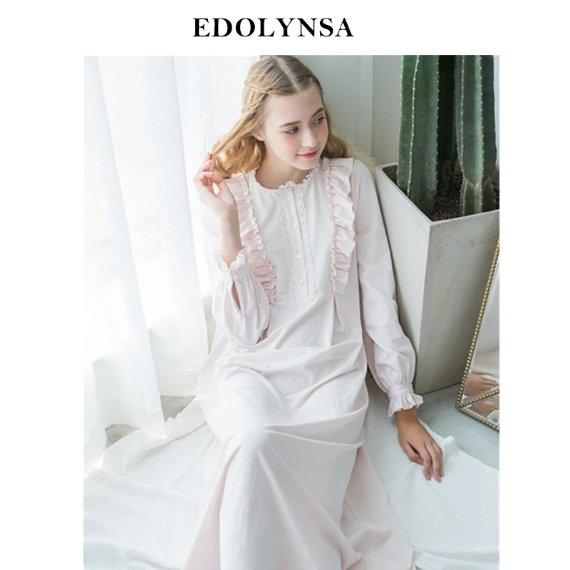 Women Dresses Princess Cotton Long Nightgowns Lace Vintage Romantic Sleepwear White Sweet Home Dress Plus Size Nightdress #L24 | Женская