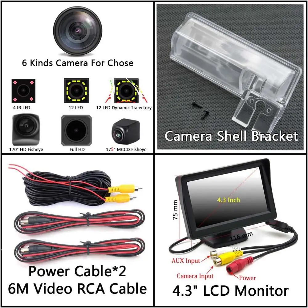 Camera 4.3 inch LCD 175 градусов 1080P Fisheye задний вид автомобиля Камера для Suzuki SX4 седан 2007 2008 2009 2010 2011 2012 2013 автомобильный монитор - Название цвета: Camera 4.3 inch LCD