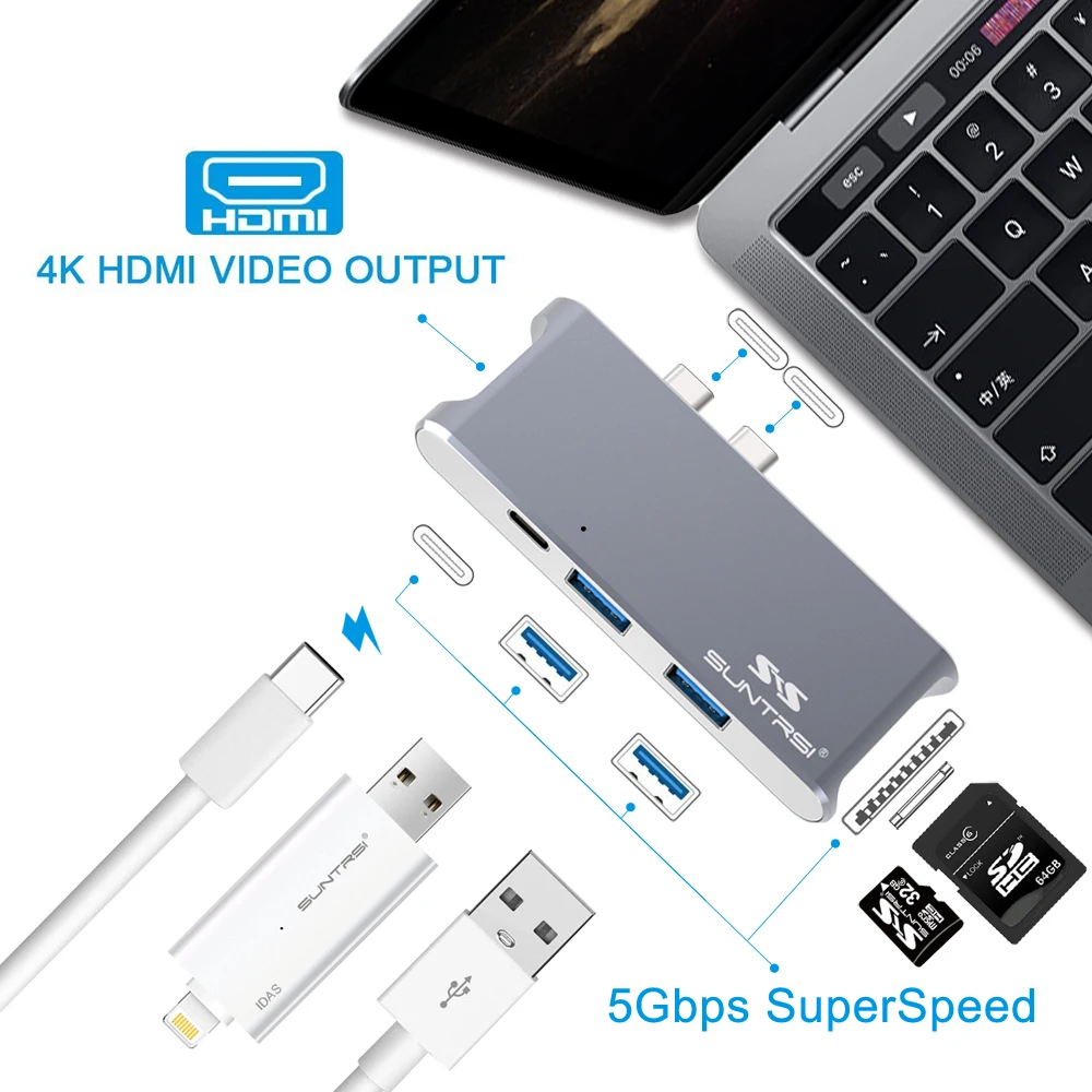 Suntrsi Лидер продаж USB 3 0 Тип C концентратор с 4 К HDMI видео Выход 7 в 1 концентратора TF /SD