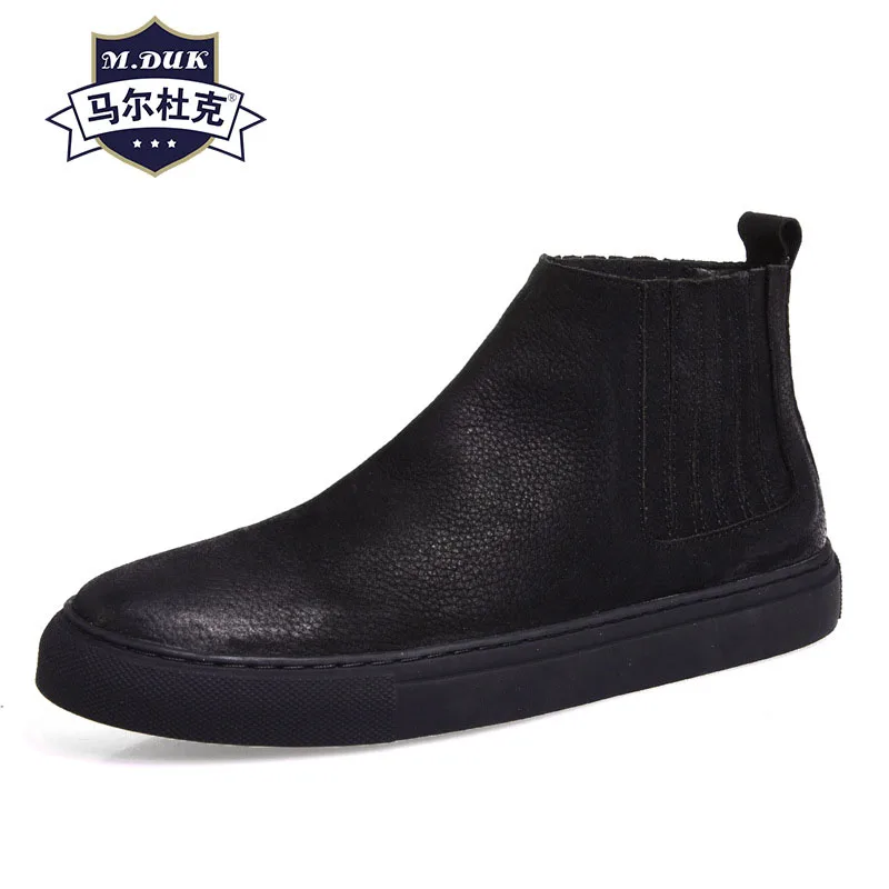 

Winter Riding Boots Men Velvet Cotton Korean High top Shoes Genuine Leather Warm Short Boots mens cowhide cashmere Chelsea boots
