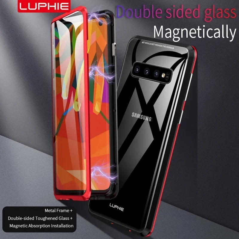 Luphie анти-пип магнитное закаленное стекло чехол для samsung Galaxy S10 Plus Coque металлический бампер стеклянная крышка для samsung s10+ Fundas