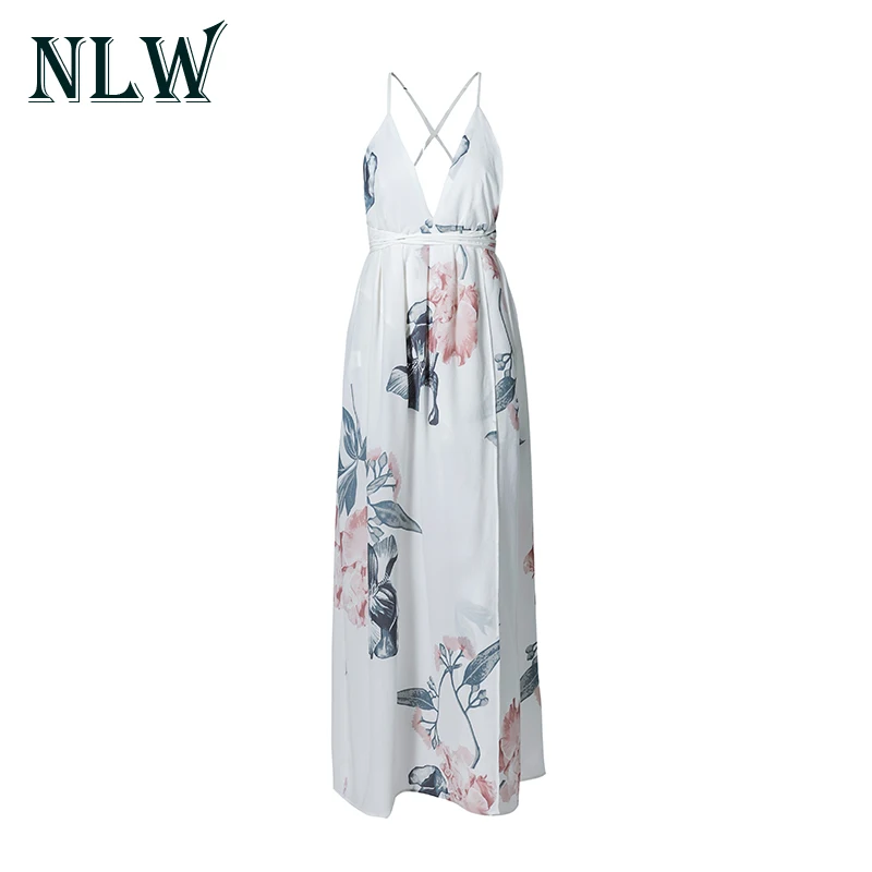 NLW цветочный принт Boho женские платья 2019 летние пляжные вечерние с v-образным