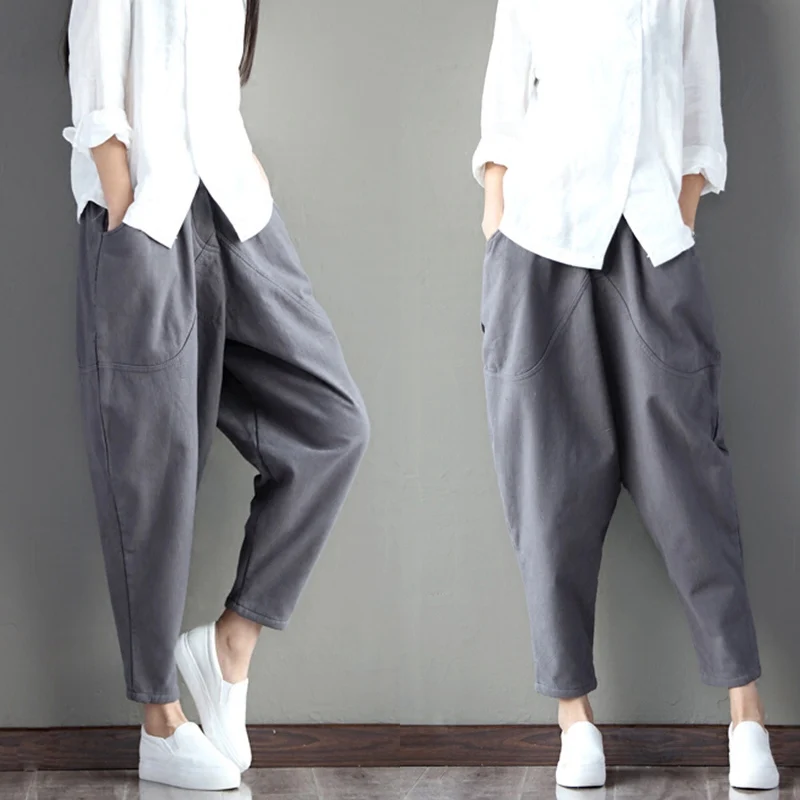 Elseisle/широкие брюки капри повседневные серые шаровары для женщин корейский стиль