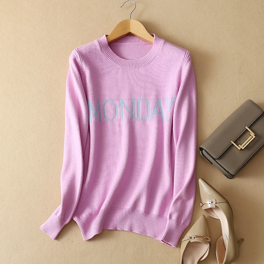 2019 Fashion Week Women Sweater Chic Knitting Jumper Monday Tuesday Wednesday Thursday Friday Saturday Sunday knitwear Pullover | Женская