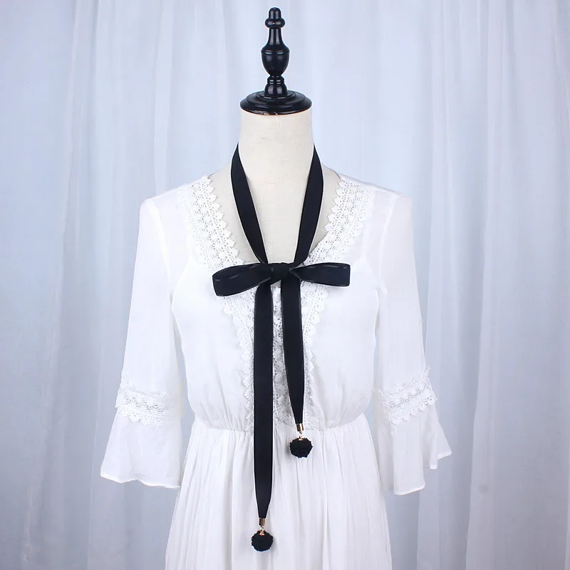 Новый модный длинный тонкий женский тканевый трикотажный пояс с помпоном на