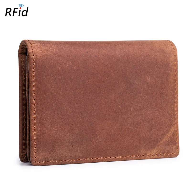 Модная защита RFID натуральная кожа мужской бизнес-держатель для карт маленький женский чехол для ID кредитных карт кошелек для женщин - Цвет: Коричневый