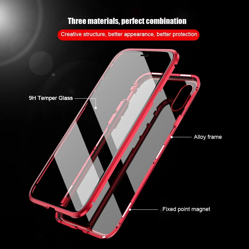 360 двухсторонний стеклянный Магнитный чехол для iPhone Xs Max Xr адсорбционный