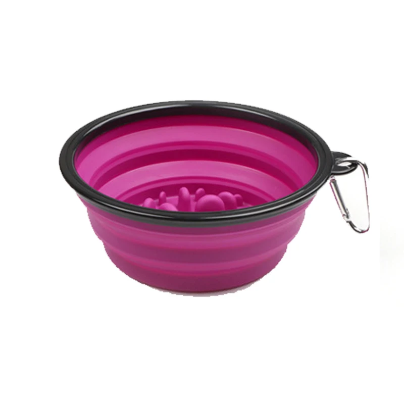 Purple Миски для домашних животных, собак, кошек, интерактивные медленные миски, складные, портативные, противоскользящие, залп, медленная кормушка, здоровое наплечное блюдо для домашних животных, инструменты для кормления - Цвет: Purple