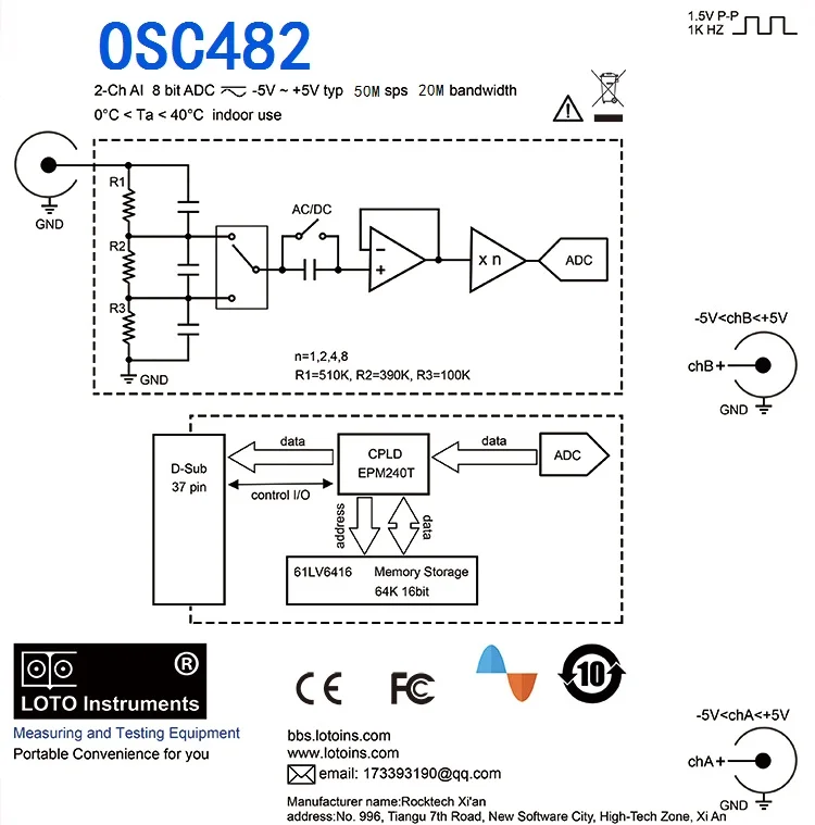Двухканальный Виртуальный осциллограф для ПК OSC482 50 м выборка 20 м полоса пропускания PK 1008C 6022BL