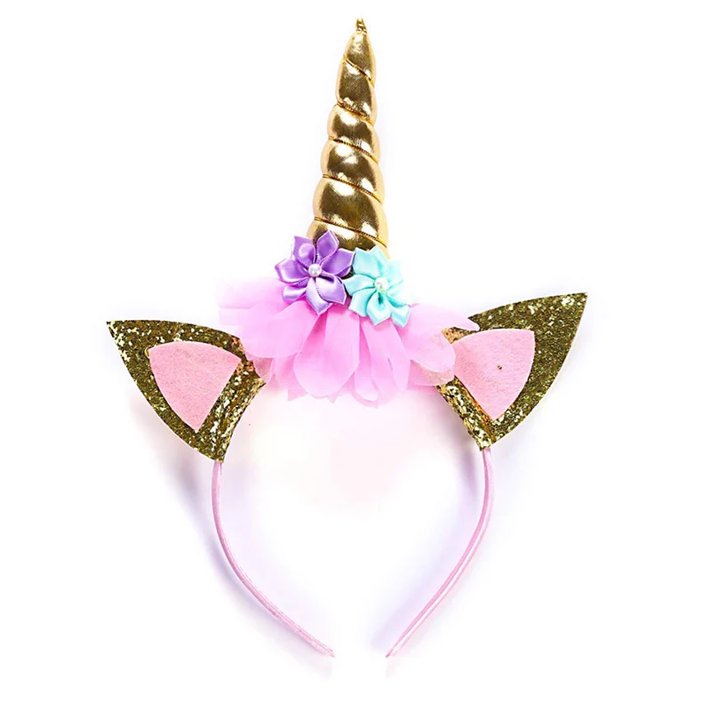Gold headband Разноцветное платье для девочек для костюмированной вечеринки с единорогом; платье принцессы с рукавами-крылышками; платья для дня рождения для девочек; Детский костюм на Хэллоуин с единорогом - Цвет: Gold headband