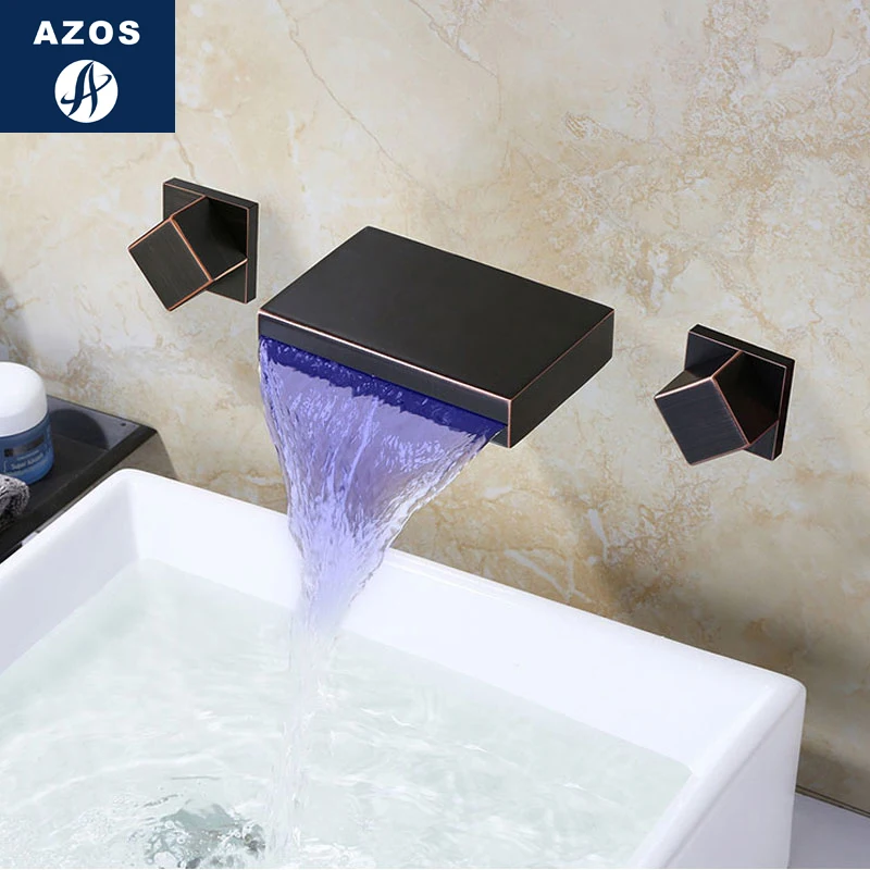 Azos In-wall Faucet Discoloration Waterfall Brass ORB Cold and Hot Switch Temperature Control LED Shower Room Basin Bathroom Cab |