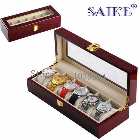 

Free Shipping 6 Slots Brand Watch Display Box Light Red MDF Watches Organizer Fashion Watch Storage Box Jewelry Holder Case W026