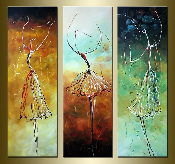 

Hand Painted 3 Piece Wall Art The Abstract Dancers Dance Modern Oil Painting On Canvas For Home Decoration