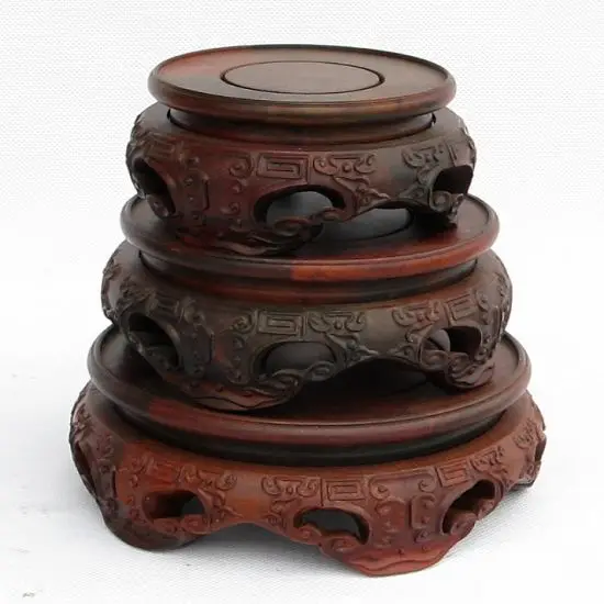 

Wood flowerpot base wood mahogany mahogany carving jade flower base round