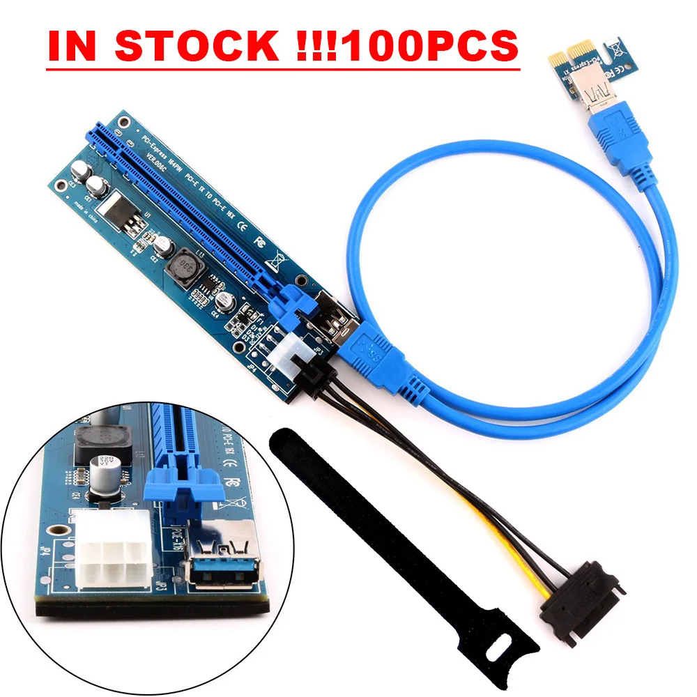 Карта расширения PCI Express 100 шт. Кабель-адаптер USB удлинитель PCI-E 1x на 16x SATA 15pin 6pin