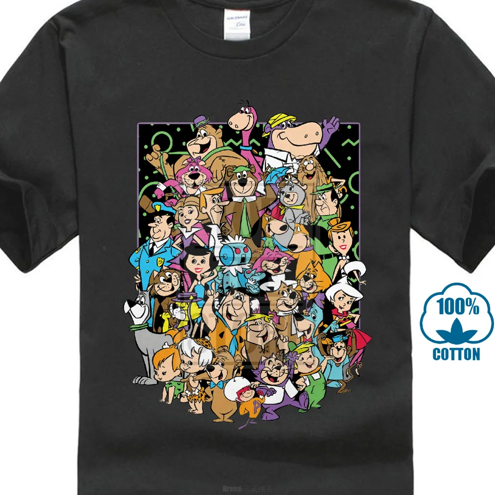 Черный Забавная Мужская футболка женская футболка-Новинка Hanna Barbera Collage T Shirt - Цвет: Черный