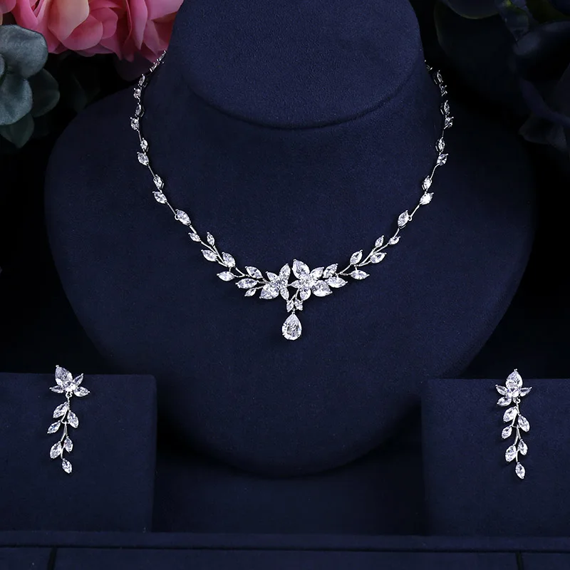 CLEAR Bridal Jewelry sets BRILLIANT CRYSTAL ZIRCON EARRINGS AND NECKLACE JEWELRY SET WEDDING DRESS ACCESSARIES | Украшения и