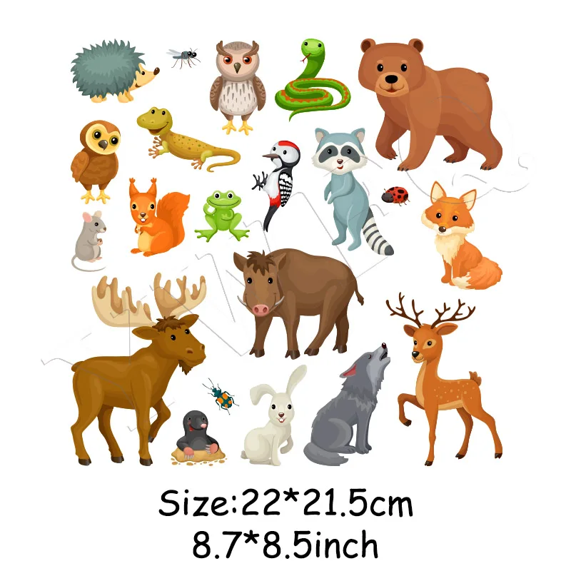 22x21.5cm Набор наклеек для одежды с изображением животных из мультфильма «сделай сам», наклейки с утюгом на пластыри, термопереводные хлопковые тканевые наклейки, а-уровень, моющиеся наклейки - Цвет: 22x21.5cm