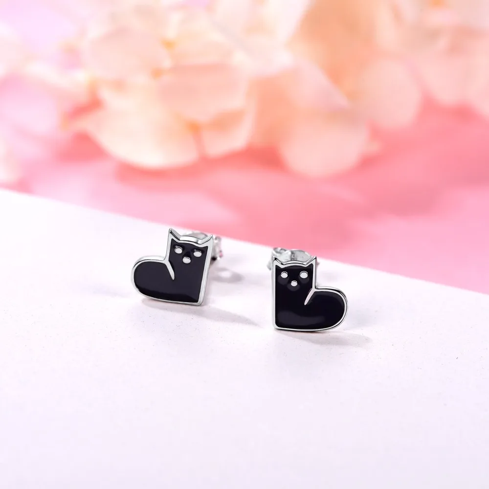 SILVERCUTE черные эмалированные серьги-гвоздики для кошек женщин девочек ювелирные