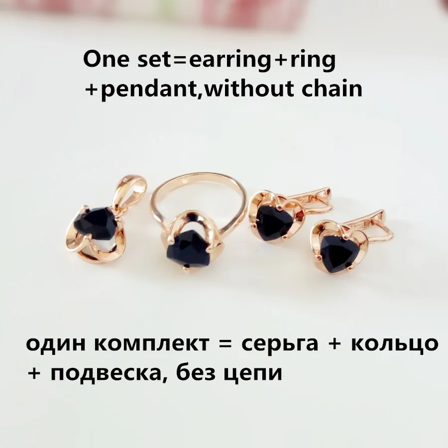 set no chain Женские офисные Ювелирные наборы, офисный стиль, розовое золото 585, Женские Ювелирные изделия, черный кубический цирконий, серьги/ожерелье/кольцо, наборы - Окраска металла: set no chain