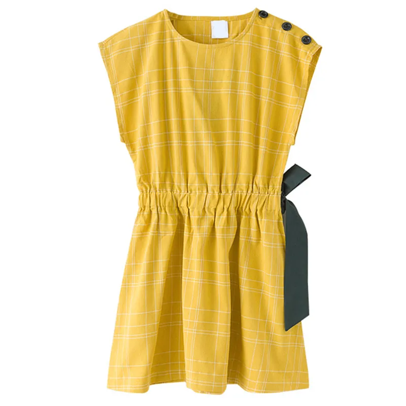 kids &amp big girls summer mustard cotton casual flare dresses children girl fashion cute bow party dress clothing 3 to 12 years | Детская