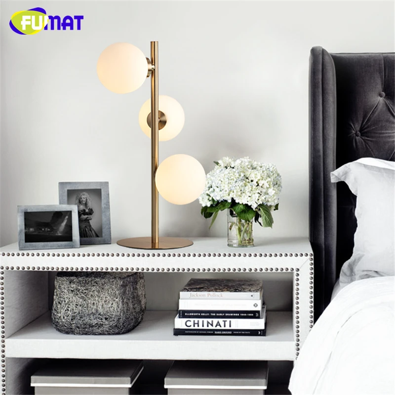 Фумат стеклянные шары настольная лампа современный 3 головки круглый шар LED