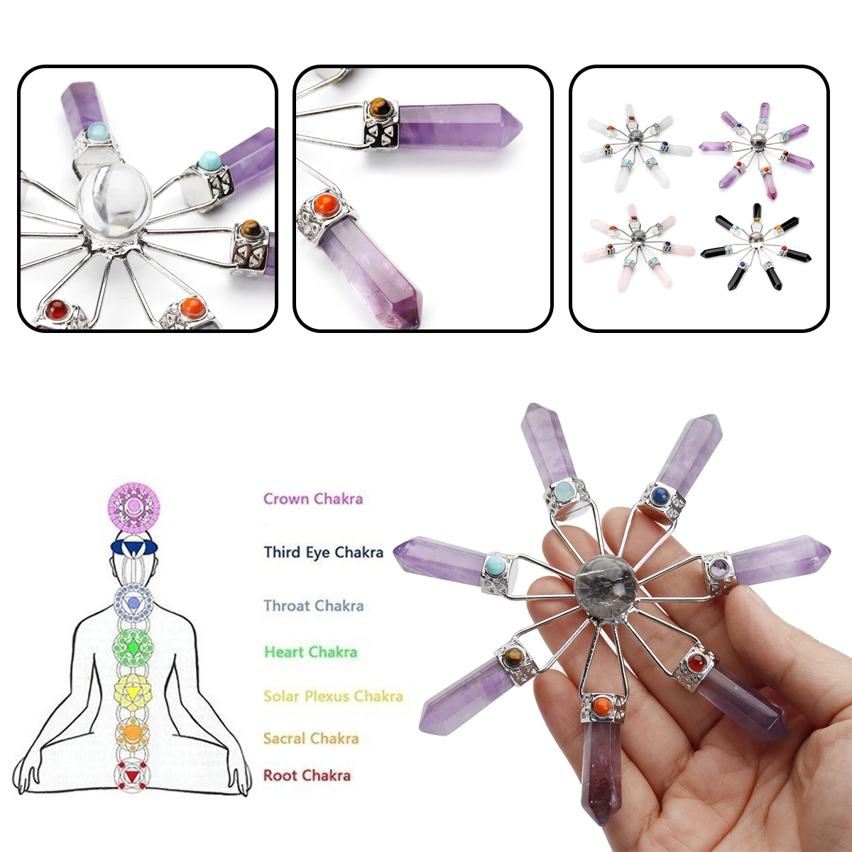 7 Чакра пирамида из кристалла кварца генератор энергии Orgone Chakras камень, реики исцеления балансировки духовной терапии Figur