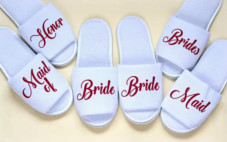 Персонализированная красная махровая обувь для невесты спа Тапочки девичьи