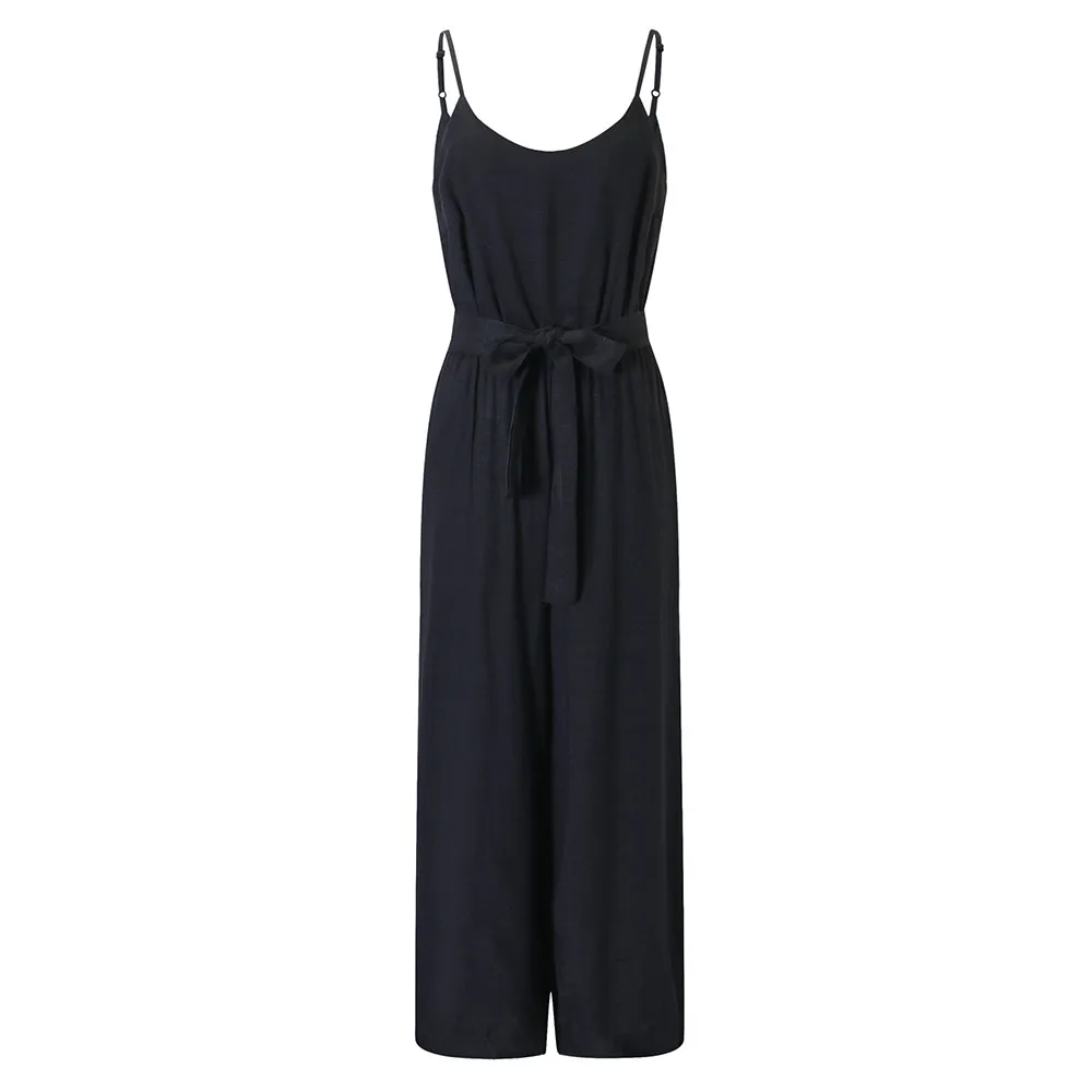 Free Ostrich Plunge Neck Belted Culotte Jumpsuit Women Deep V Neck Sexy Jumpsuit Clothes New Sleeveless Knot Summer Jumpsuit