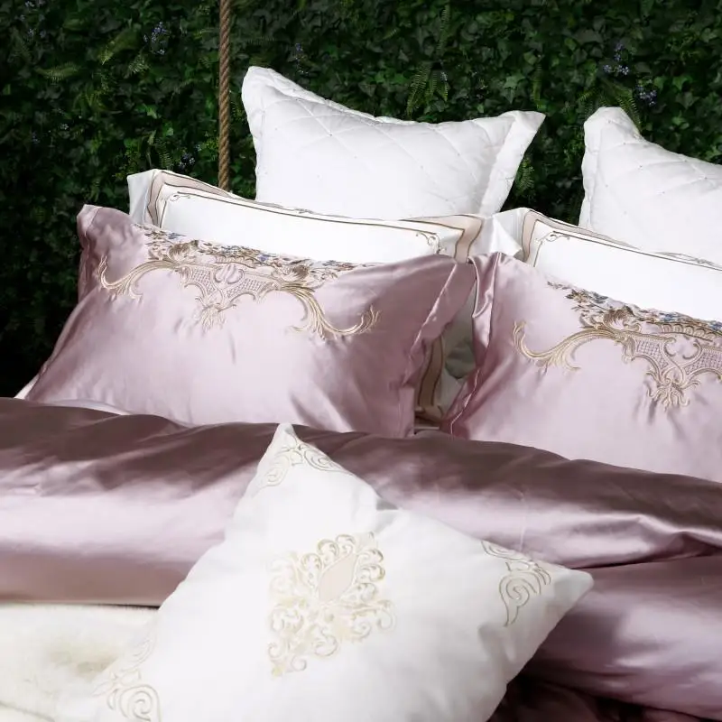 Фиолетовый Белый Вышивка Duvet Стёганое одеяло роскошные постельные принадлежности мягкие постельное бельё из египетского хлопка листов простыня набор King queen размер 4/7 шт