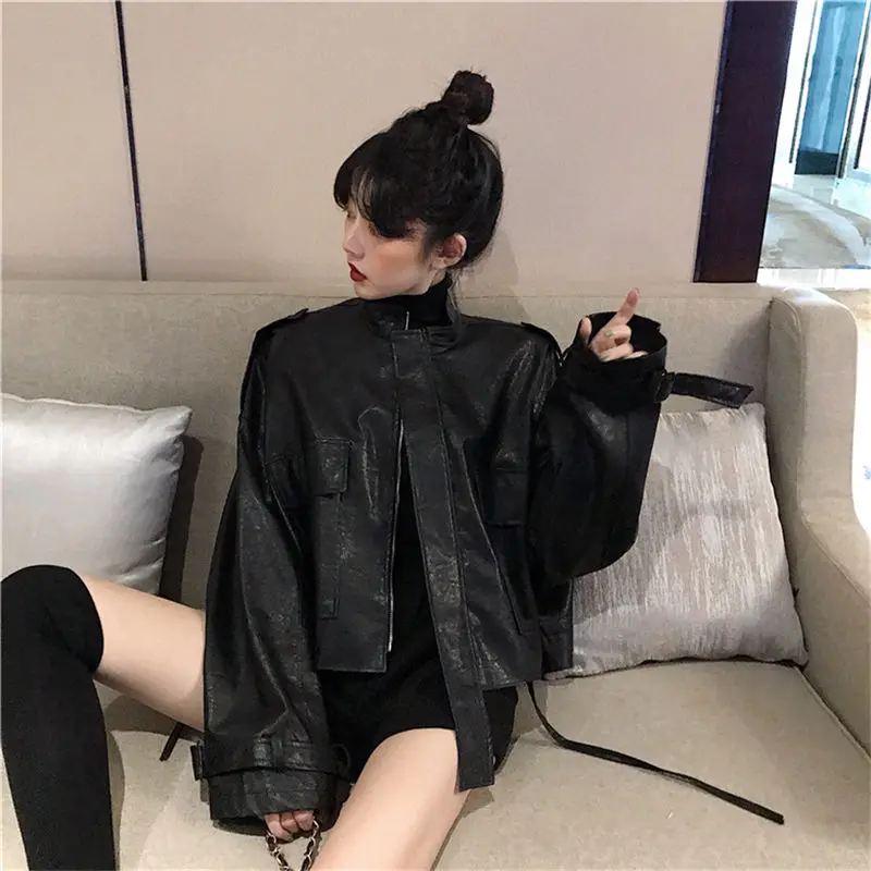 Hzirip новые весенние Harajuku Модные женские тонкие мотоциклетные куртки на молнии с воротником-стойкой из искусственной кожи женские короткие пальто Верхняя одежда