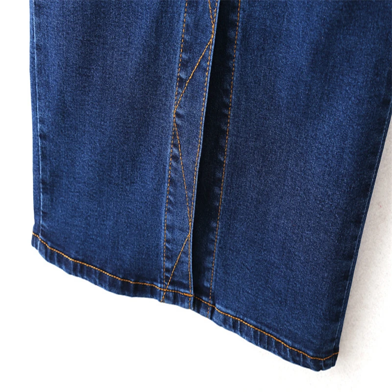 

Pencil Denim Skirts Nice New High Street Pocket Button Women Slim One Step Denim Mid-calf Midi Skirt A544