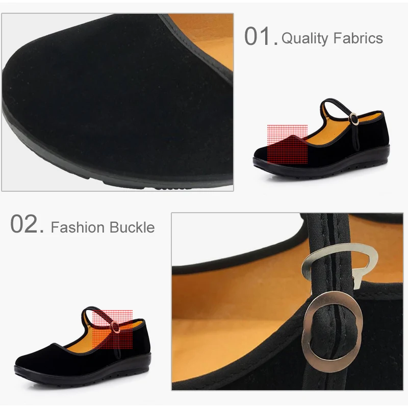 Для женщин ткань Туфли без каблуков SpringLoafers женские Туфли с ремешком и пряжкой черный Мэри Джейн Повседневное для мамы; женская обувь; удобная дышащая обувь