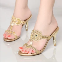 women sandals summer slides party med high heels for women rhinestone triangle slippers flower plus size flip flops shoes c0013