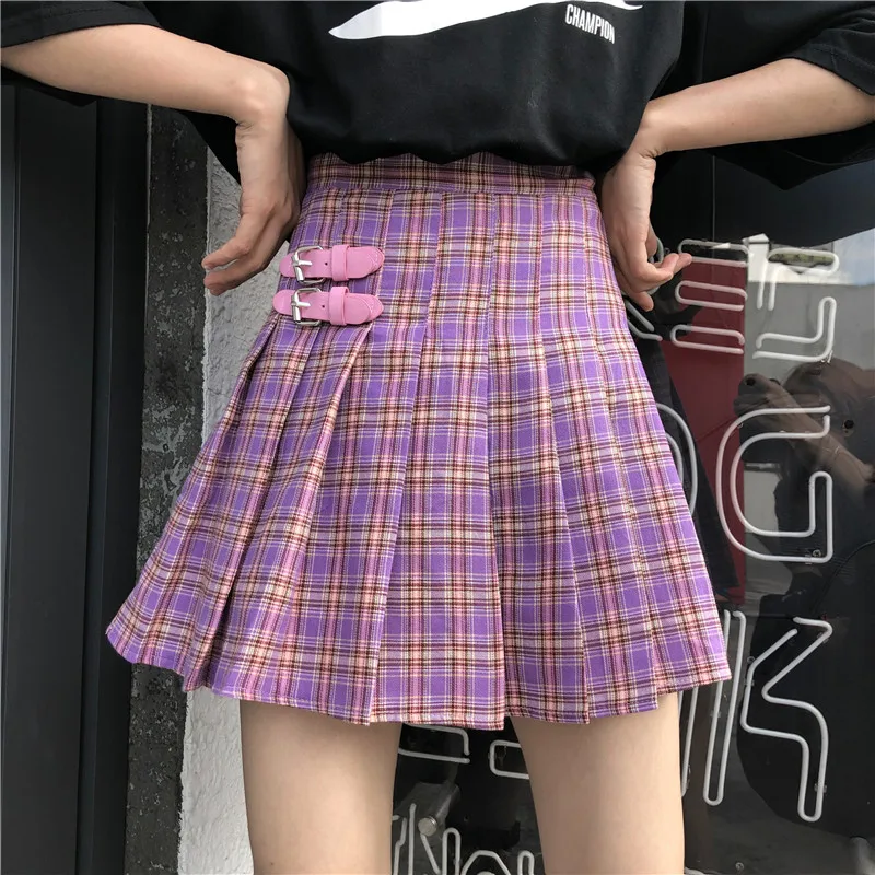 Women Skirt High Waist Chic Stitching Skirts Preppy Style Summer Student Pleated Skirt Women Cute Sweet Girls Dance Skirt