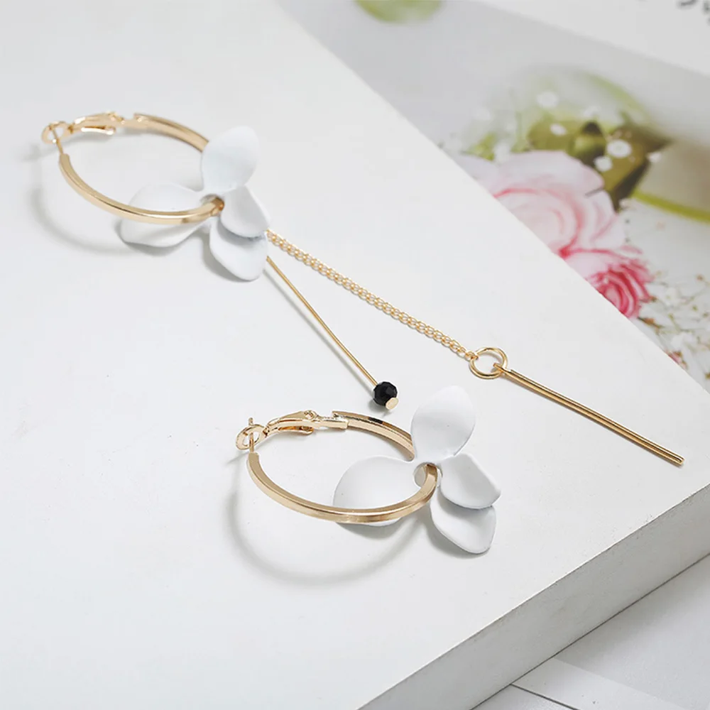 Элегантные асимметричные серьги с цветами для женщин модные золотые большие