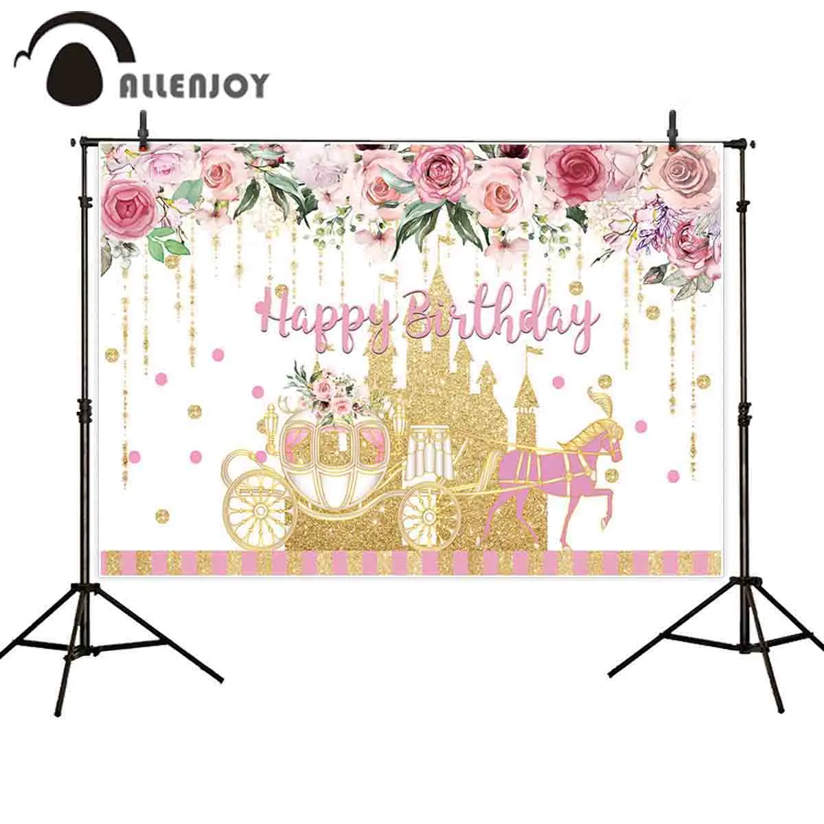 Allenjoy photography photo backdrops Golden castle carriage flowers girl birthday background photocall boda fabric photophone